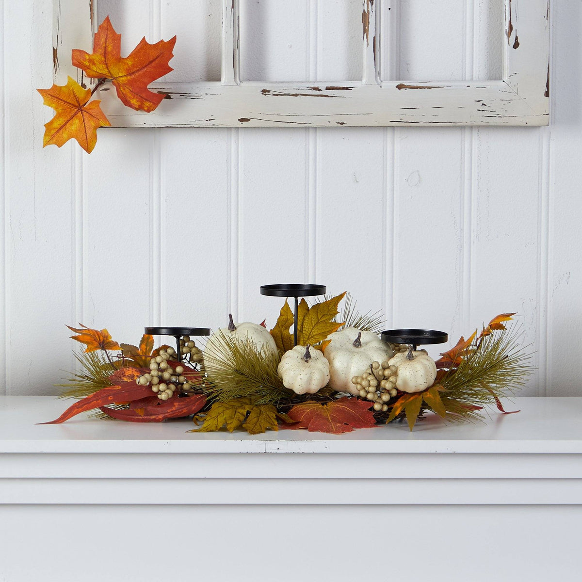 22” Fall Pumpkin and Maple Leaf Autumn Candelabrum, photo 3 of 4