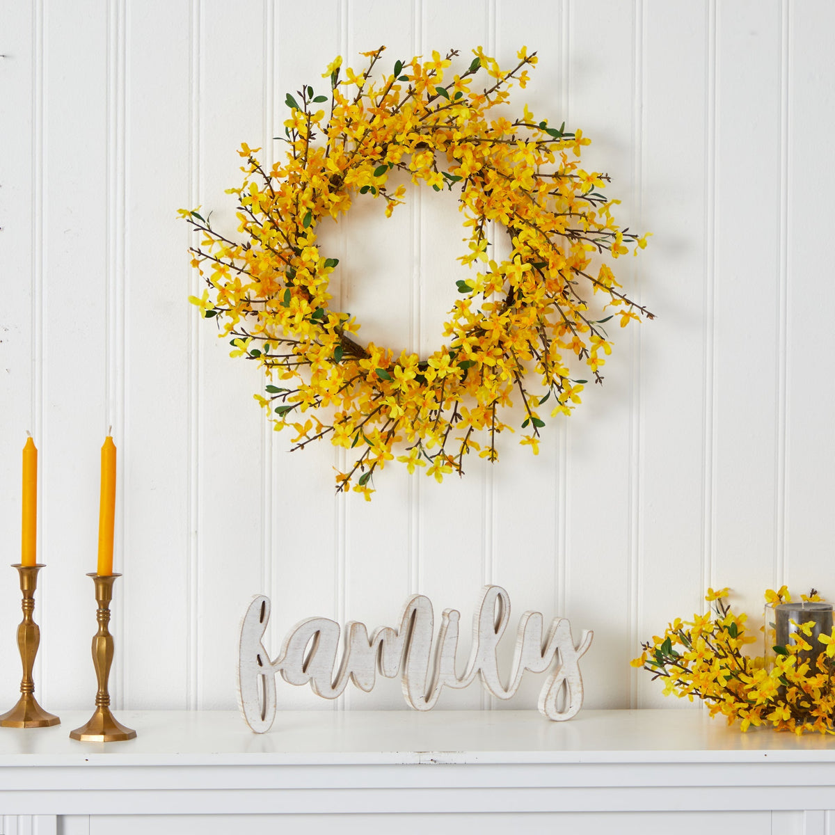 22” Forsythia Artificial Wreath, photo 3 of 9