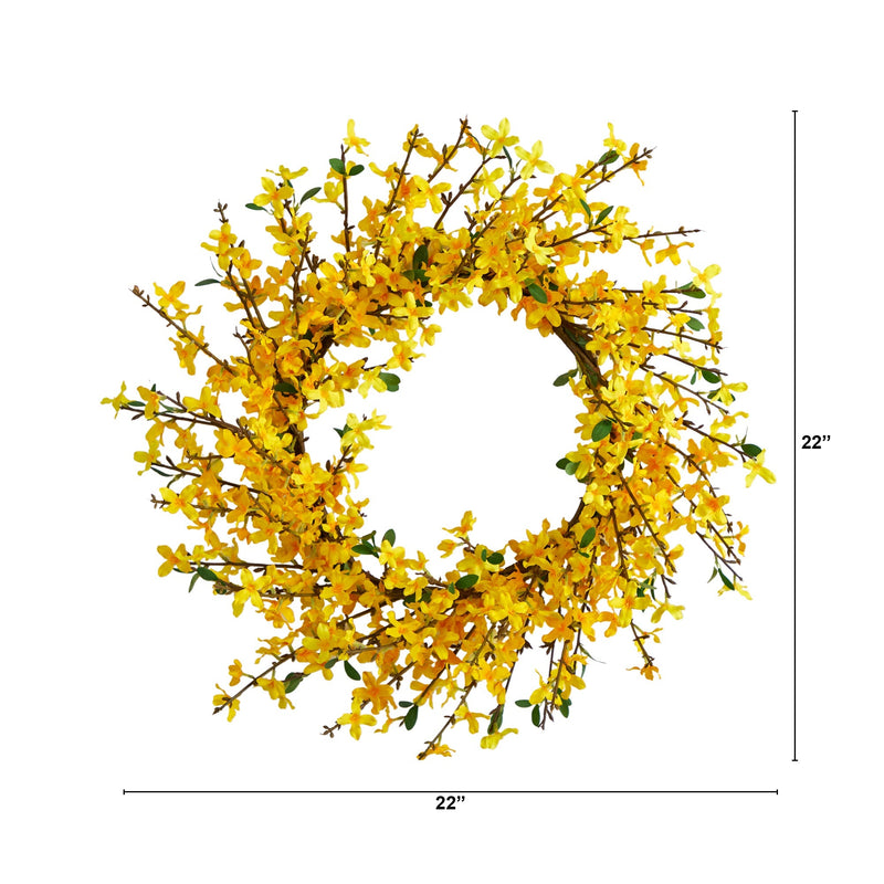 22” Forsythia Artificial Wreath, photo 2 of 9