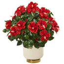 22” Hibiscus Artificial Plant in White Bowl