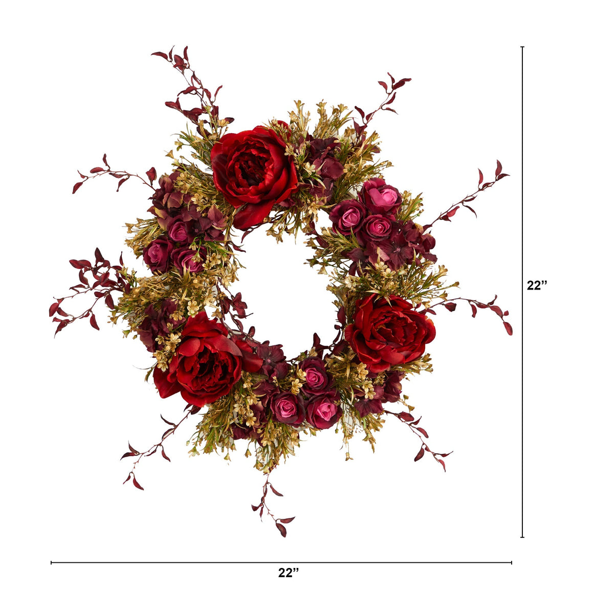 22” Peony and Rose Artificial Wreath, photo 3 of 3