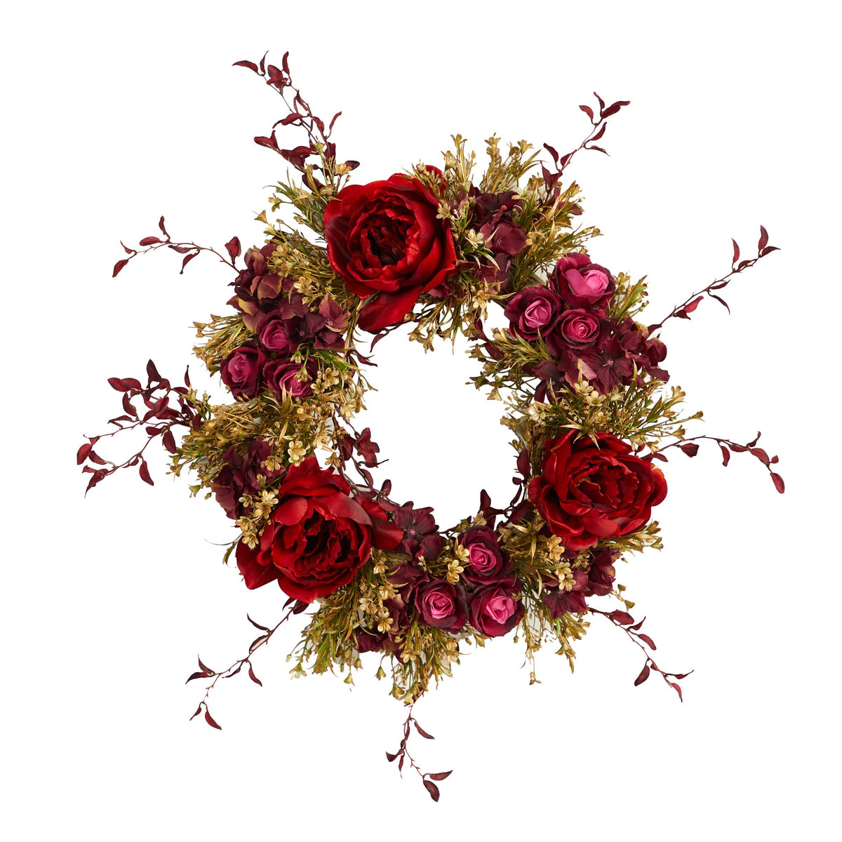 22” Peony and Rose Artificial Wreath