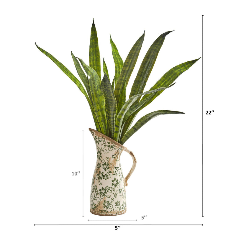 22” Sansevieria Artificial Plant in Floral Pitcher, photo 2 of 2