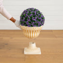 22” UV Resistant Artificial Flowering Ball Topiary in Decorative Urn Planter (Indoor/Outdoor)