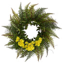 23” Assorted Fern and Daisy Artificial Wreath