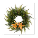 23” Assorted Fern and Lily Artificial Wreath