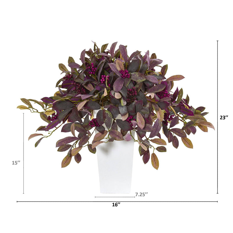 23” Fall Laurel Leaf with Berries Artificial Plant in White Planter