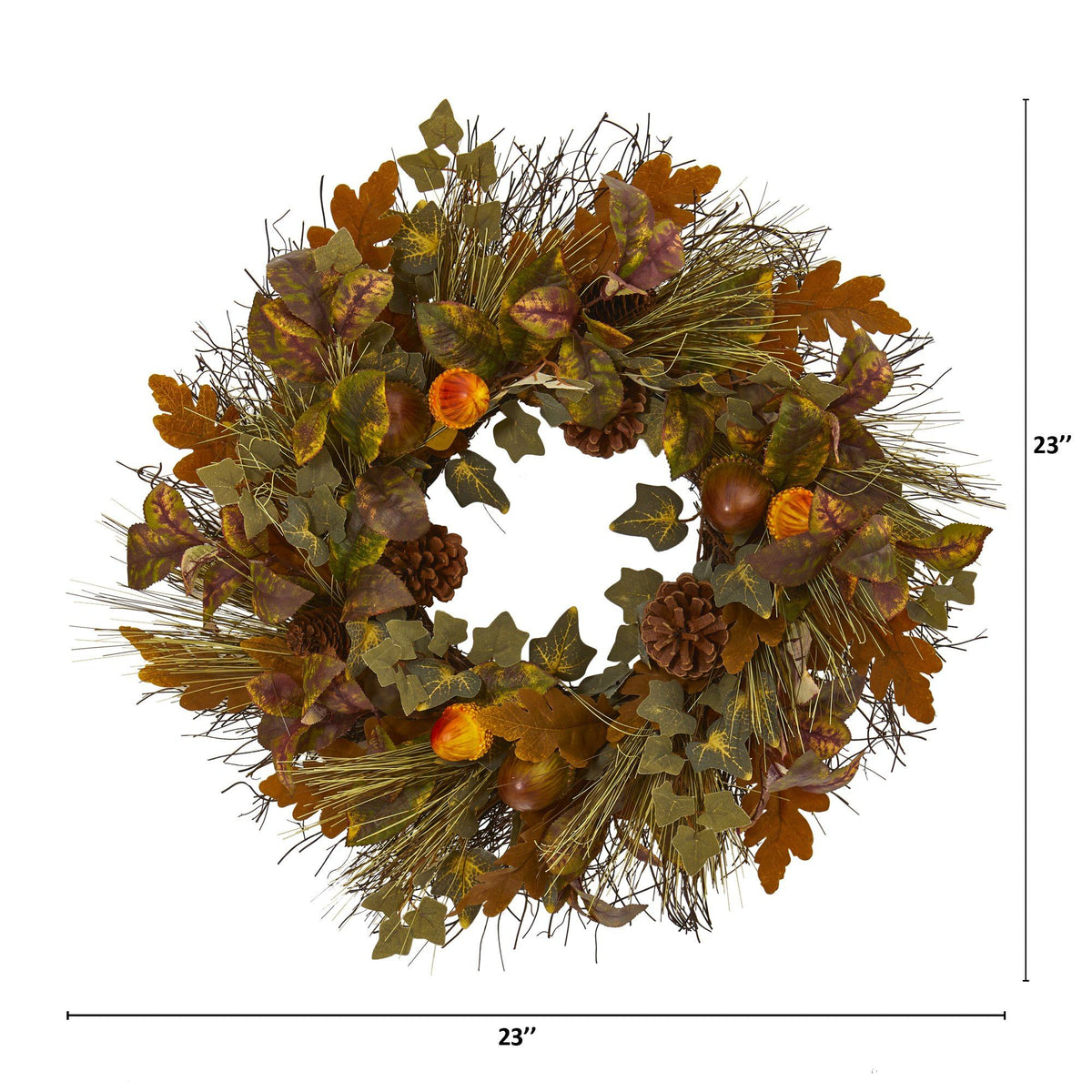 23” Mixed Fall Leaf, Pinecone and Acorn Artificial Wreath, photo 2 of 2