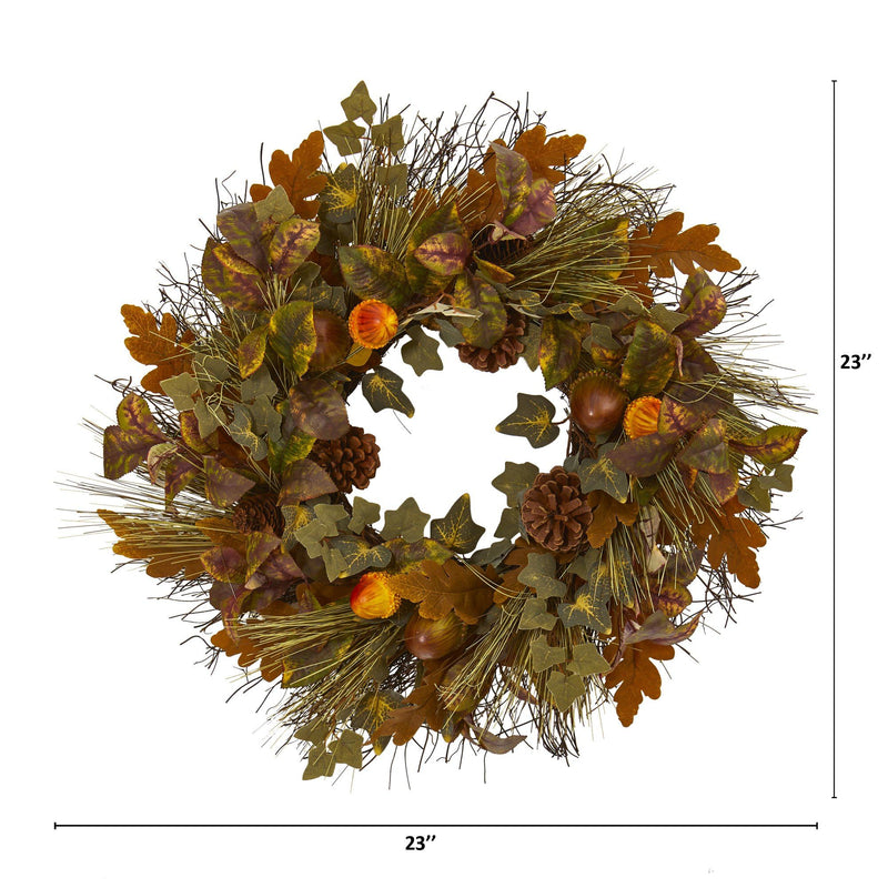 23” Mixed Fall Leaf, Pinecone and Acorn Artificial Wreath, photo 2 of 2