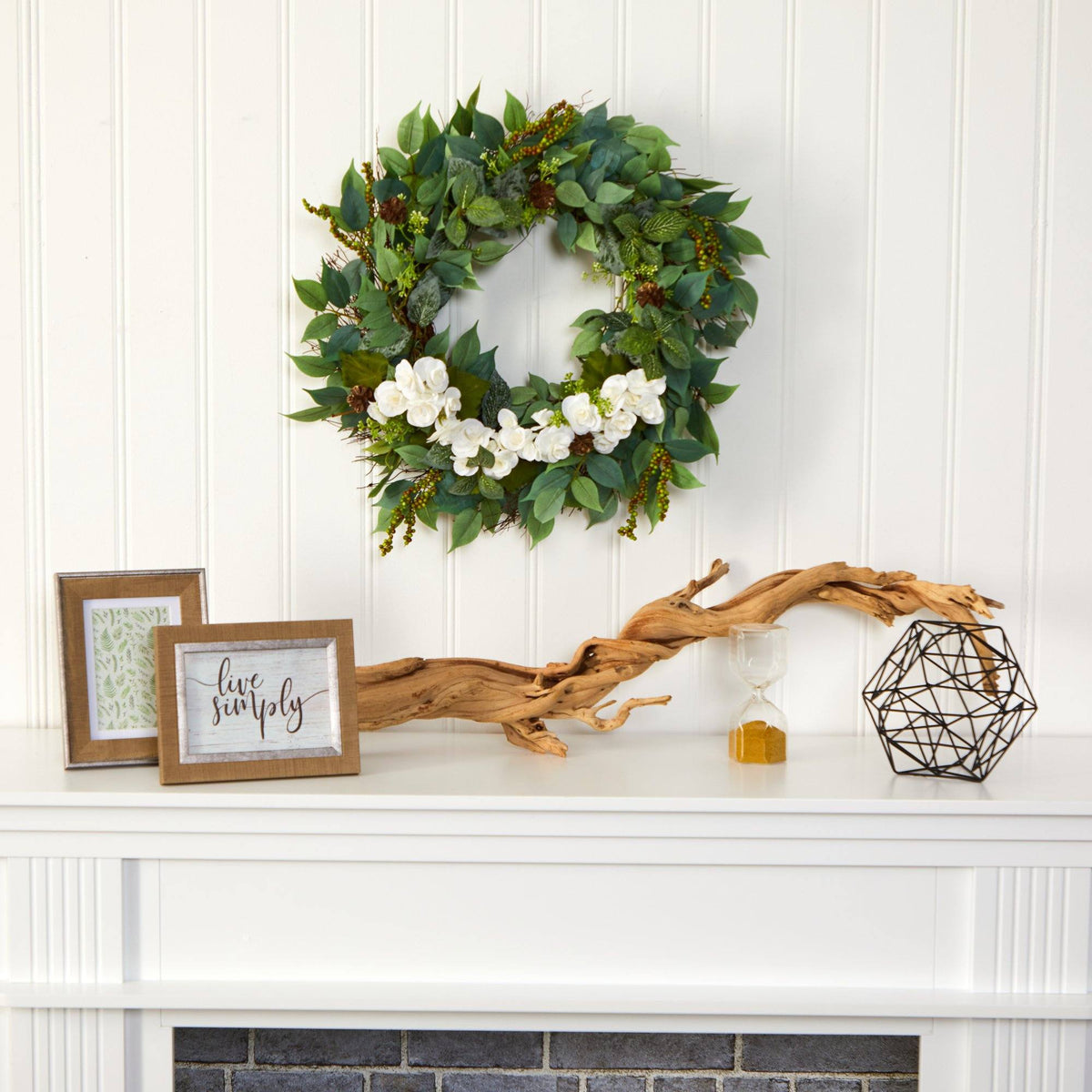 23” Mixed Greens and Begonia Artificial Wreath, photo 3 of 3