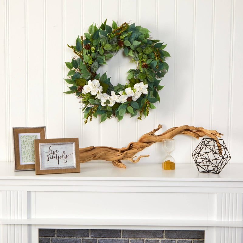 23” Mixed Greens and Begonia Artificial Wreath, photo 3 of 3