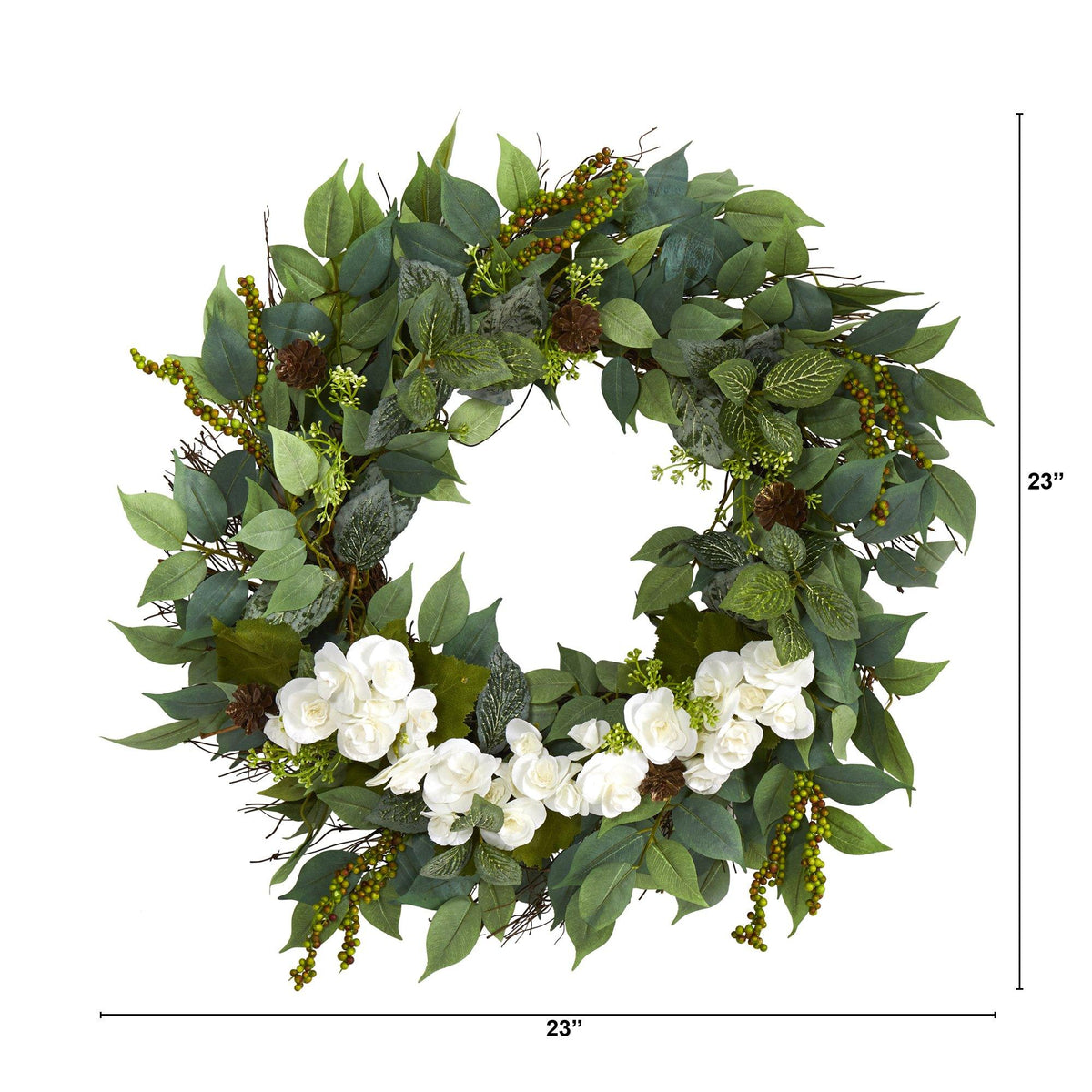 23” Mixed Greens and Begonia Artificial Wreath, photo 2 of 3