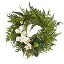23” Mixed Greens and Phalaenopsis Orchid Artificial Wreath