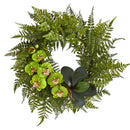 23” Mixed Greens and Phalaenopsis Orchid Artificial Wreath