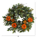 23” Mixed Greens and Zinnia Artificial Wreath