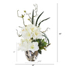 24” Amaryllis and Mixed Greens Arrangement in Silver Bowl