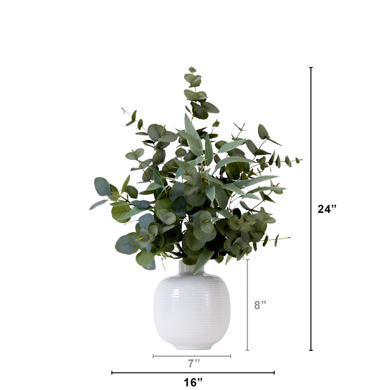 24” Artificial Eucalyptus Leaves Arrangement with Ceramic Planter, photo 4 of 4