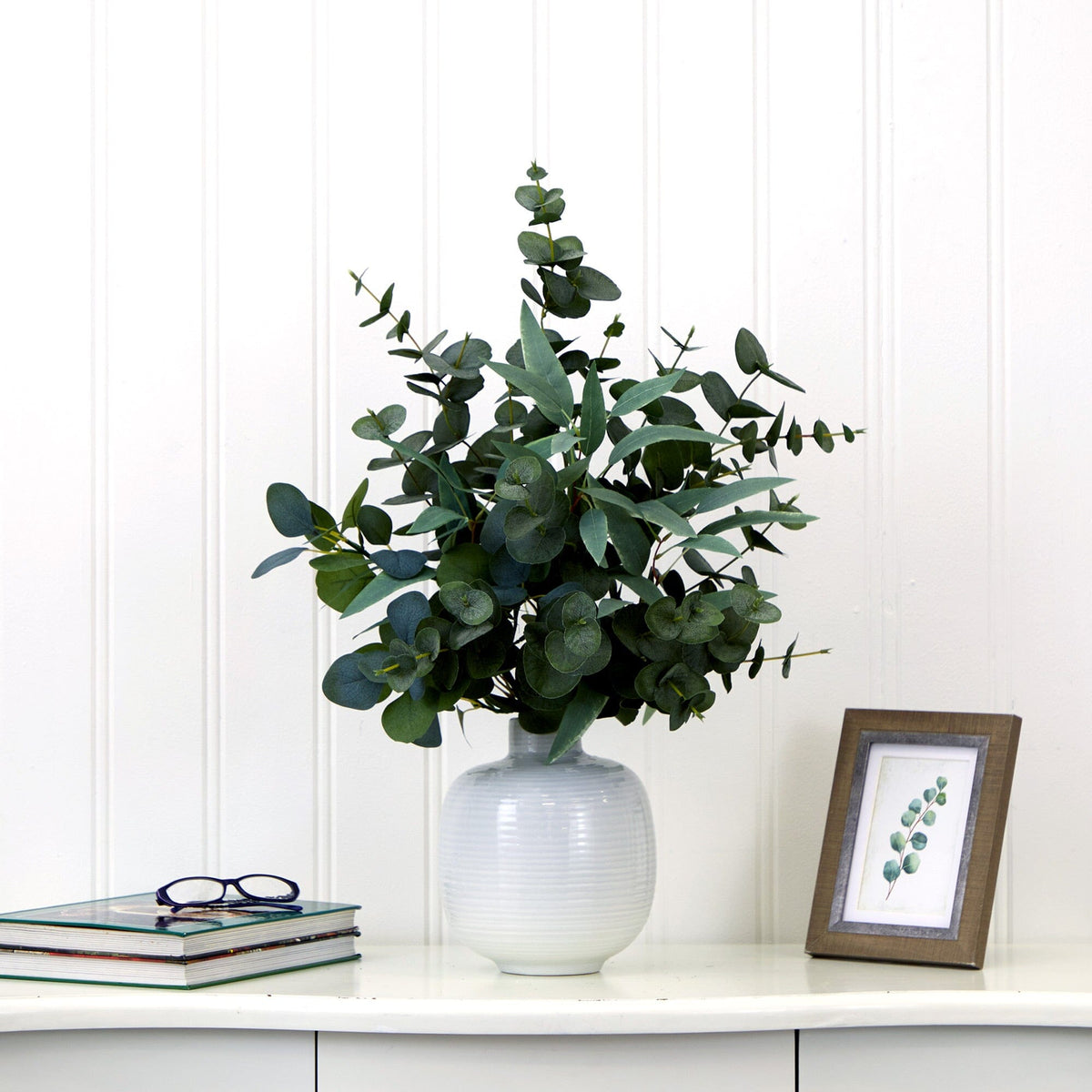 24” Artificial Eucalyptus Leaves Arrangement with Ceramic Planter, photo 3 of 4