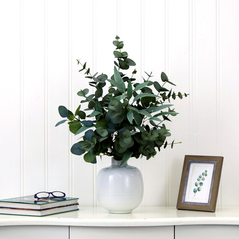 24” Artificial Eucalyptus Leaves Arrangement with Ceramic Planter, photo 3 of 4