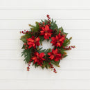24" Poinsettia & Berry Wreath" by Nearly Natural