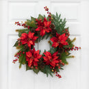 24" Poinsettia & Berry Wreath" by Nearly Natural