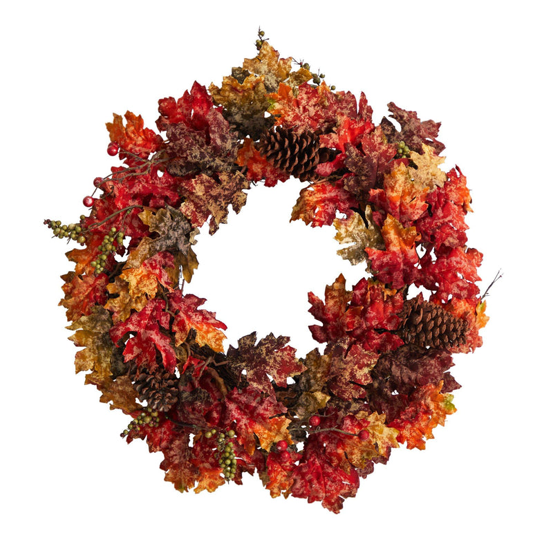 24” Autumn Maple, Berries and Pinecone Fall Artificial Wreath