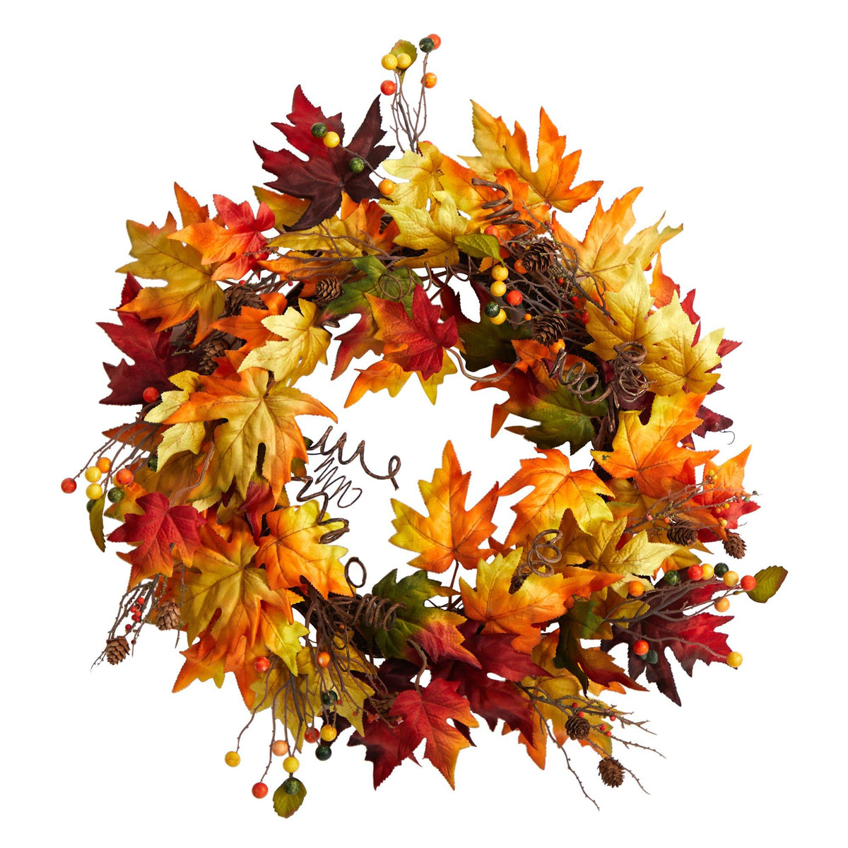 24” Autumn Maple Leaf and Berries Artificial Fall Wreath with Twig Base, photo 6 of 6