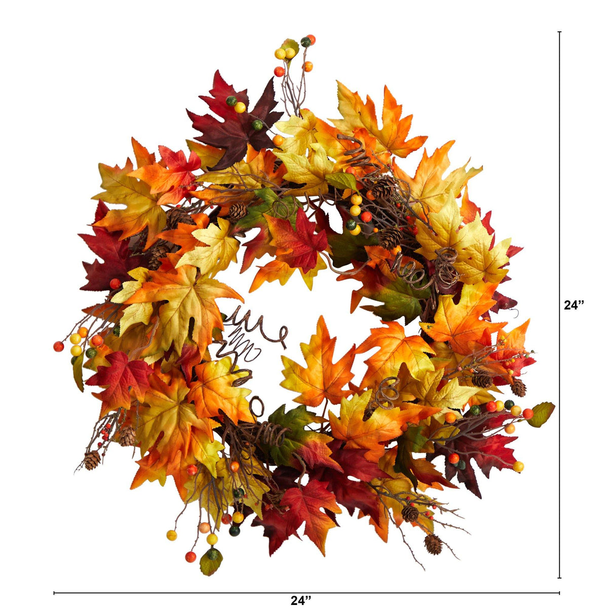 24” Autumn Maple Leaf and Berries Artificial Fall Wreath with Twig Base, photo 4 of 6