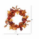 24” Autumn Maple Leaves, Pumpkin, Pinecone and Berries Artificial Fall Wreath by Nearly Natural