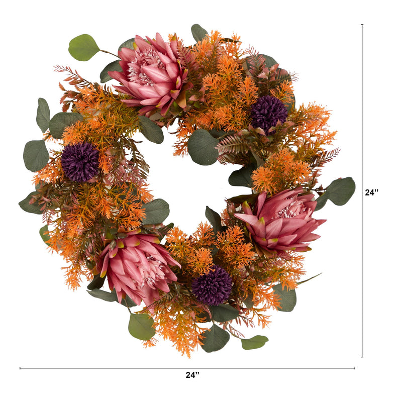 24” Autumn Protea Artificial Wreath, photo 2 of 2
