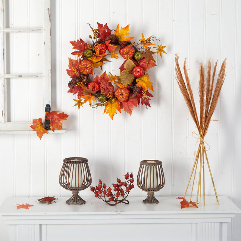 24” Autumn Pumpkin and Berries Artificial Fall Wreath