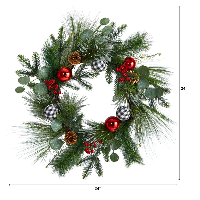 24” Berry and Pinecone Artificial Christmas Wreath with Ornaments, photo 3 of 5