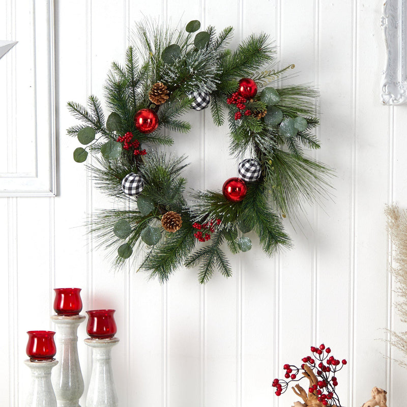 24” Berry and Pinecone Artificial Christmas Wreath with Ornaments, photo 4 of 5