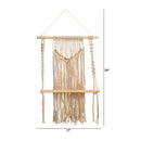 24" Boho Chic Wood Macrame Single Shelf Woven Beads Wall Art Décor"