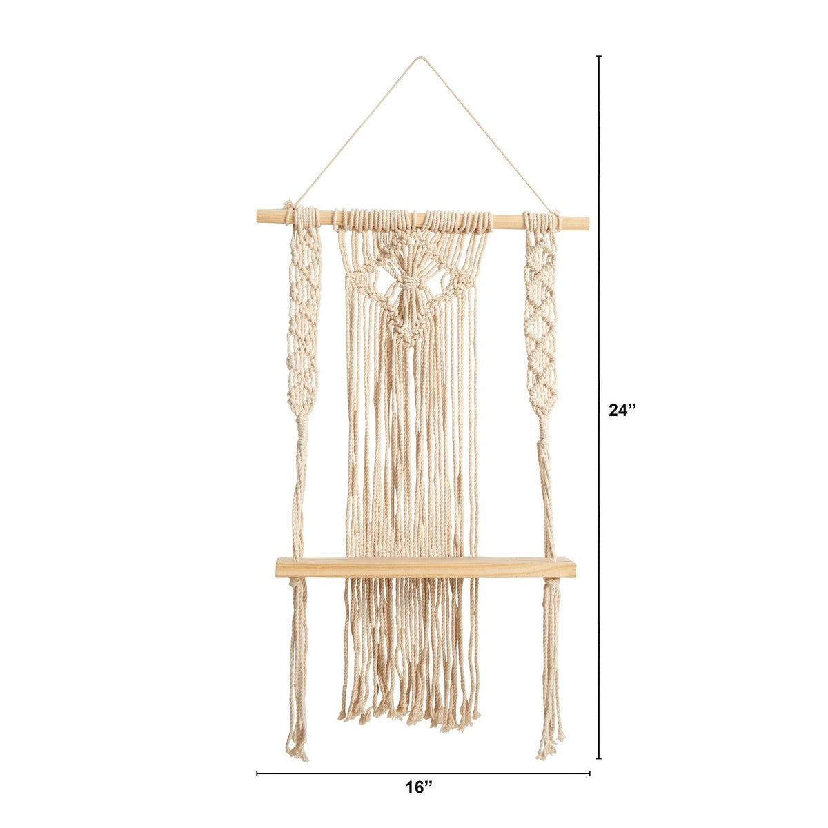 24" Boho Chic Wood Macrame Single Shelf Woven Diamond Wall Art Décor", photo 2 of 2