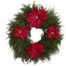 24” Cedar and Poinsettia Artificial Wreath