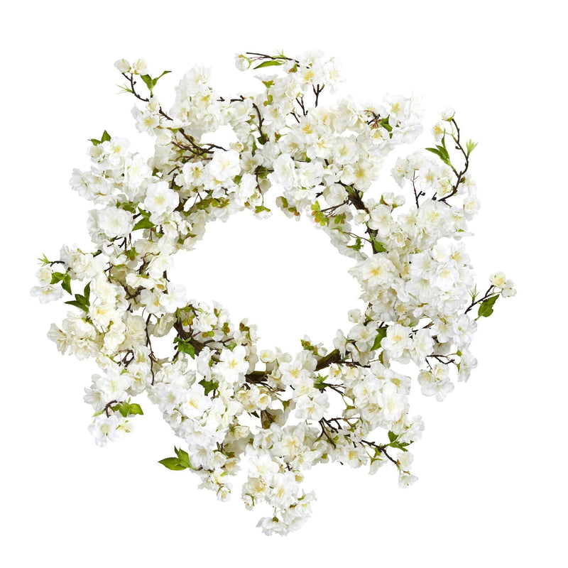 24” White Flower Blossom Wreath