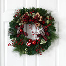 24” Christmas Pine Artificial Wreath with Pine Cones and Ornaments