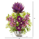 24” Cymbidium Orchid and Mixed Floral Artificial Arrangement in Silver Vase