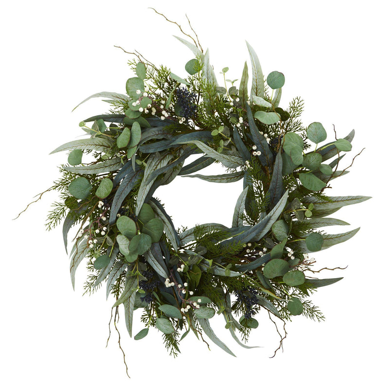 24” Eucalyptus and Mixed Greens Artificial Wreath, photo 3 of 3