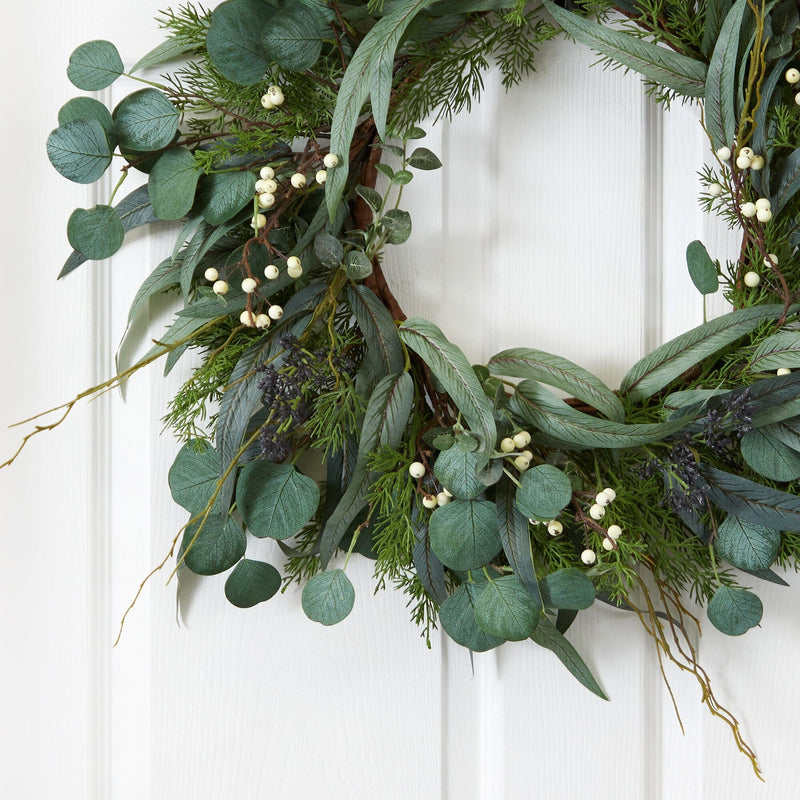 24” Eucalyptus and Mixed Greens Artificial Wreath, photo 2 of 3