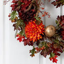 24” Fall Dahlia, Golden Apple, Oak Leaf and Berries Autumn Artificial Wreath