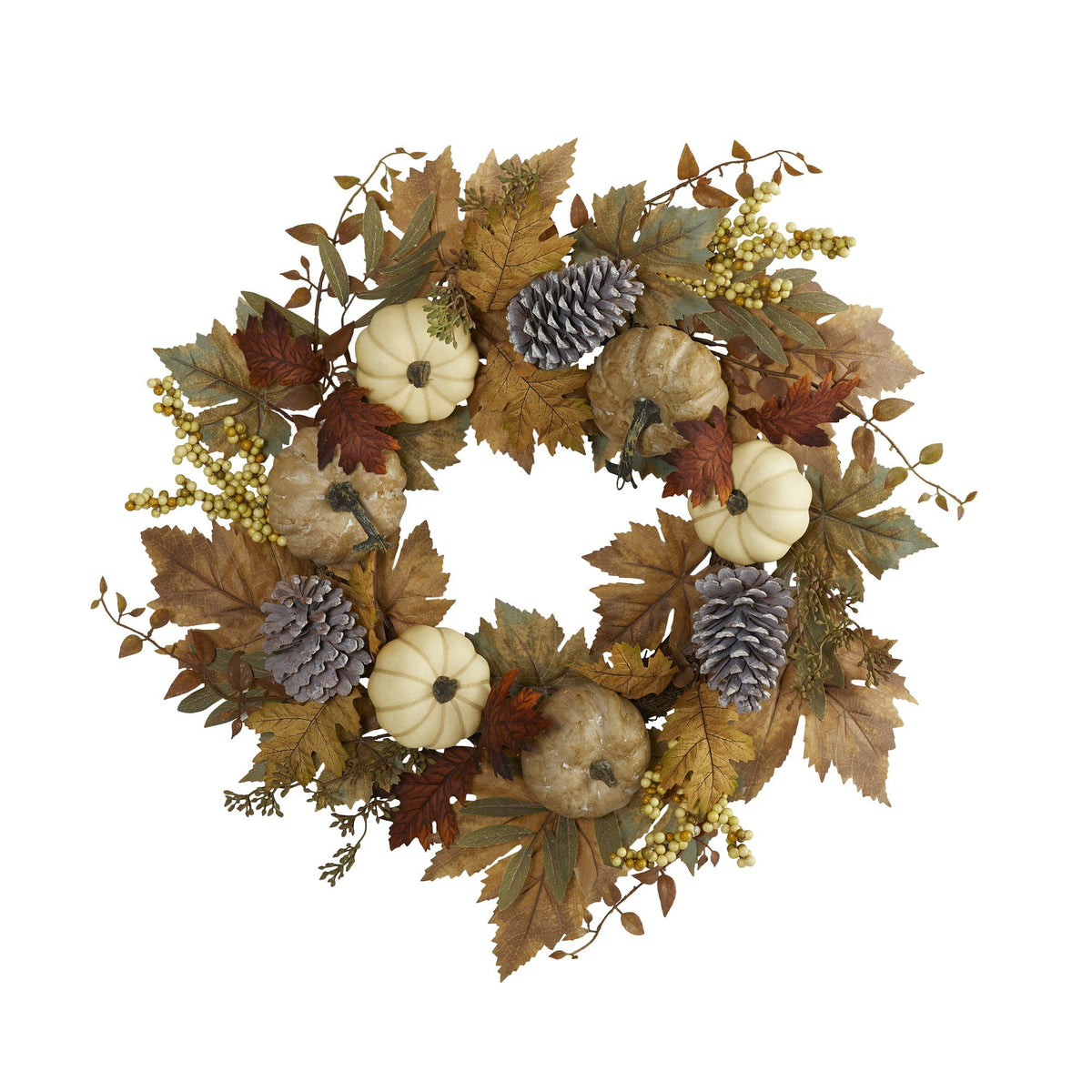24” Fall Pumpkins, Pine Cones and Berries Artificial Wreath, photo 4 of 4