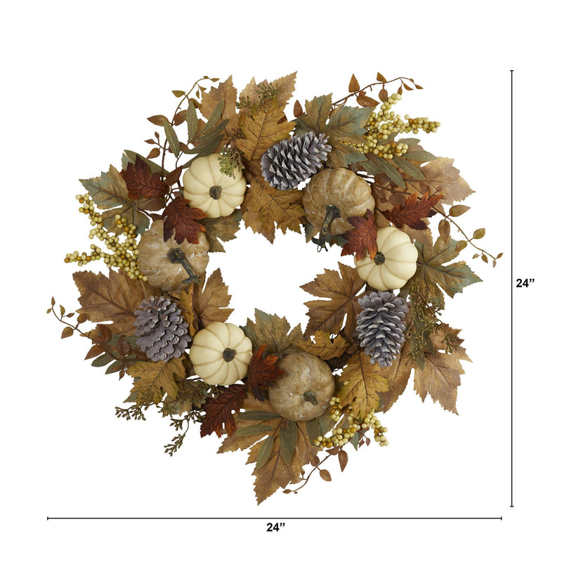 24” Fall Pumpkins, Pine Cones and Berries Artificial Wreath, photo 3 of 4