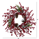 24” Frosted Cypress Artificial Wreath with 
Berries and Pine Cones