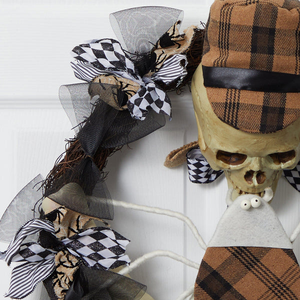 24” Halloween Skull in Plaid Mesh Wreath, photo 2 of 6