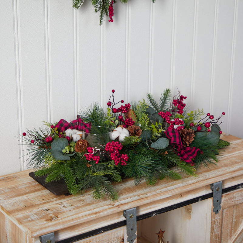 24” Holiday Berries, Pinecones and Eucalyptus Cutting Board Wall Décor or Table Arrangement