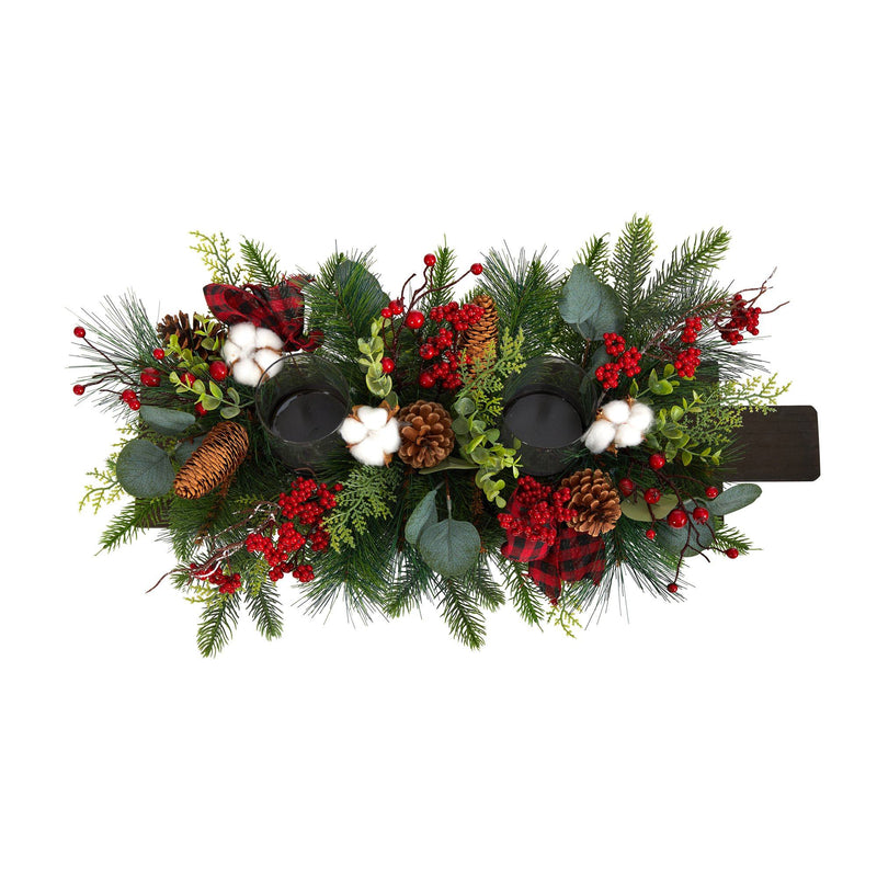 24” Holiday Berries, Pinecones and Eucalyptus Cutting Board Wall Décor or Table Arrangement