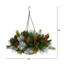 24" Holiday Pre-Lit (30 LED Lights) Pine and Berries Hanging Basket"