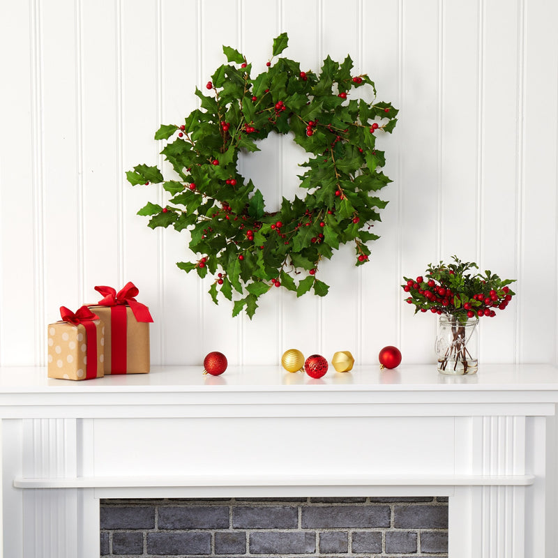 24” Holly Berry Artificial Wreath, photo 3 of 3